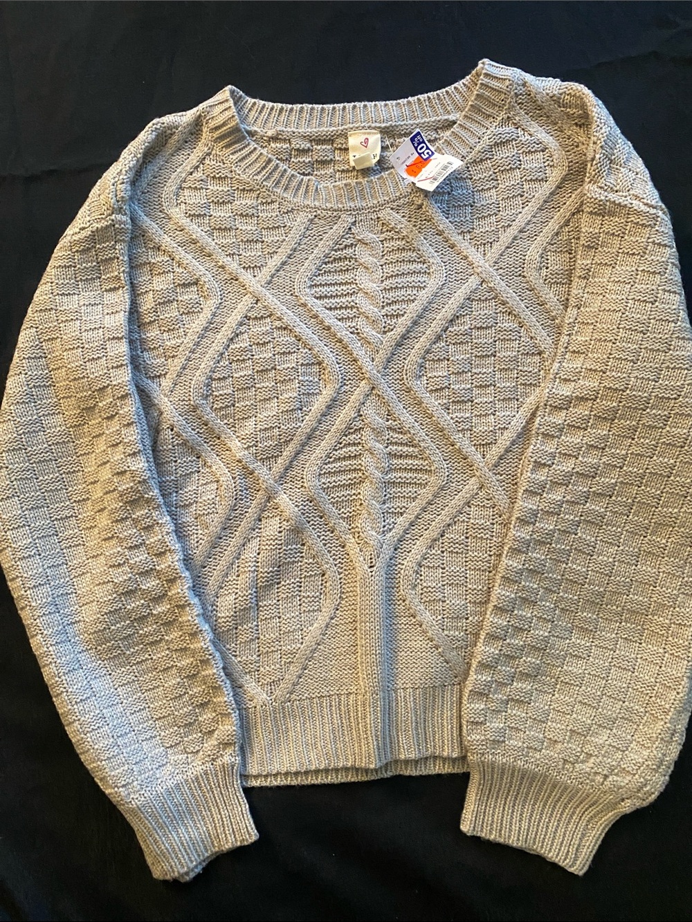Light Gray Knit Cable Crewneck Sweater - Unbranded